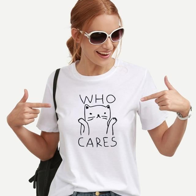 who cares cat graphic tee[ff]